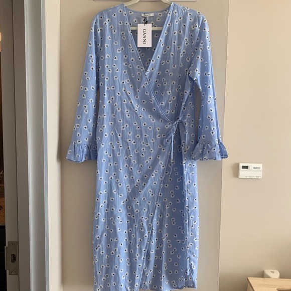ganni blue wrap dress